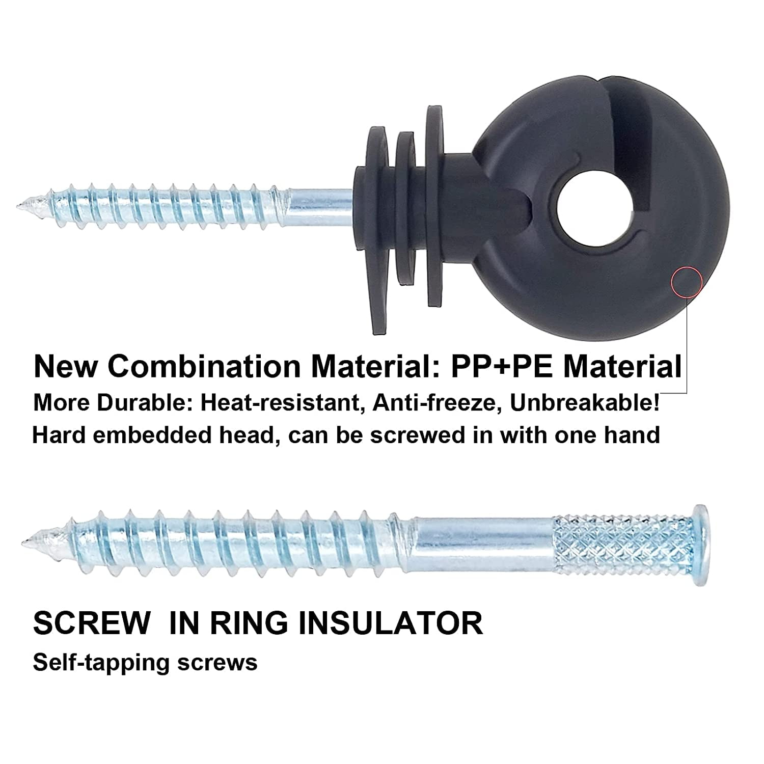 Electric Fence Insulators 50-Pack With Installation Tool - Screw-in Wire Holders