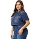 thumbnail image 4 of Chaquetas de mujer de talgrande Chaquetas de mancorcon lavado recortado de mezclilAzul L, 4 of 7