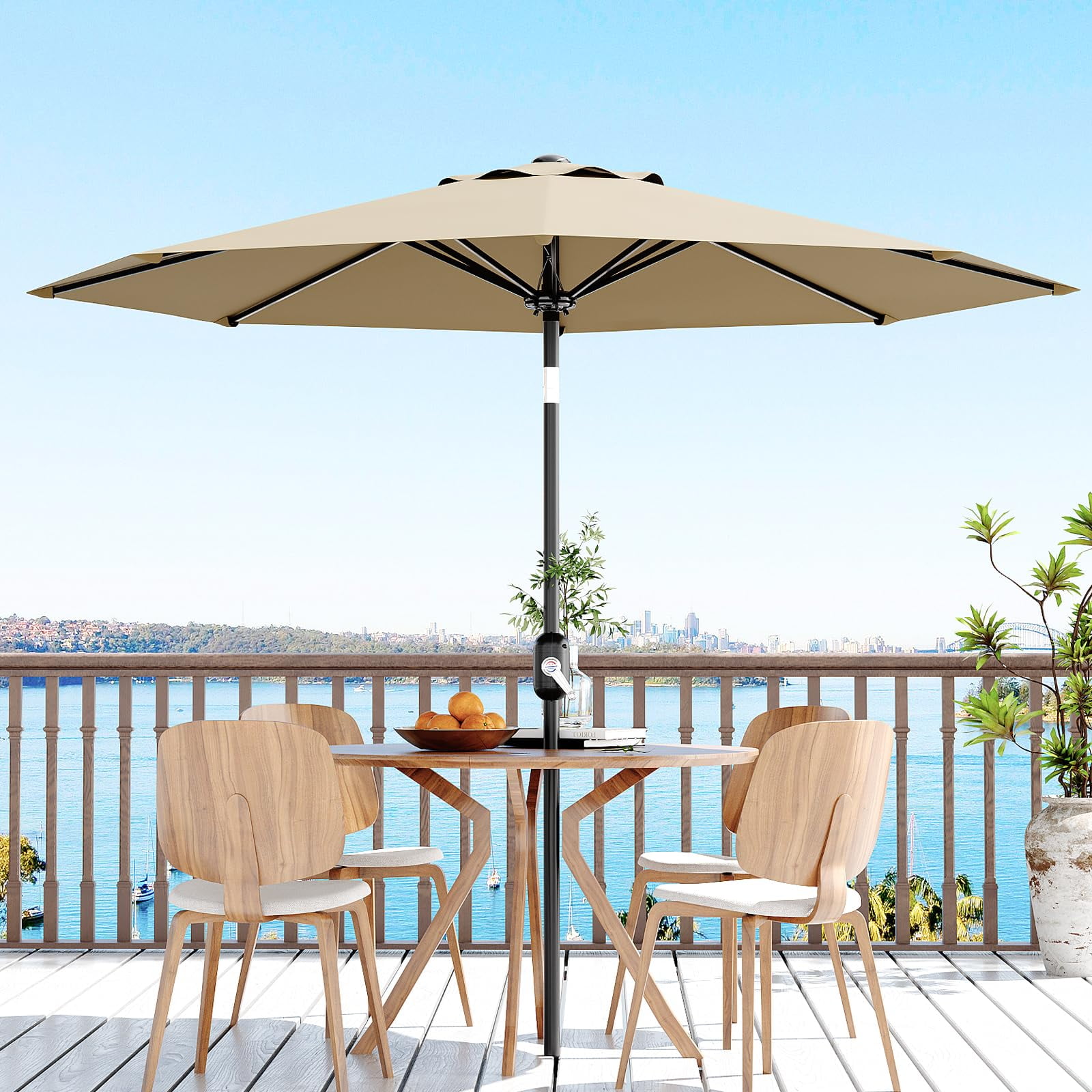 Shininglove Outdoor Market Patio Umbrella w/Crank – 10 Ft Large Tilt Umbrella for Deck, Garden, Pool – UV & Water-Resistant, Wind Vent, Push-Button Tilt