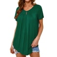 thumbnail image 3 of Xuanfei Women V Neck Short Sleeve Pleated Curve Hem Solid Color T-shirt, 3 of 8