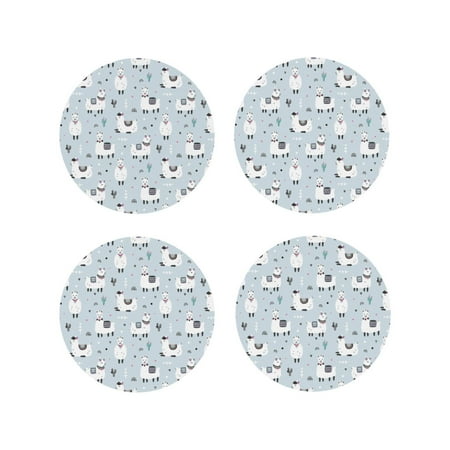 

Leather Coasters with Heat-resistant for Drinks Cartoon Cute Alpacas Cactus -标题2 Round Shape