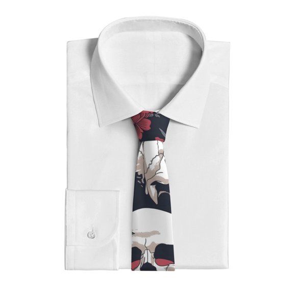 Uemuo Gothic Skulls And Roses Pattern Men's Necktie Classic Silk Tie Woven Jacquard Neck Ties Business Necktie Gift for Men