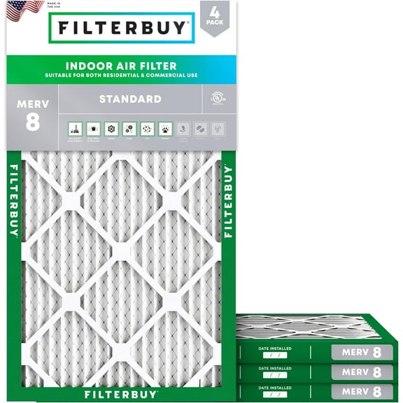 Filterbuy 11.25x19.25x1 MERV 8 Dust Defense, Pleated HVAC AC Furnace Air Filters (4-Pack)