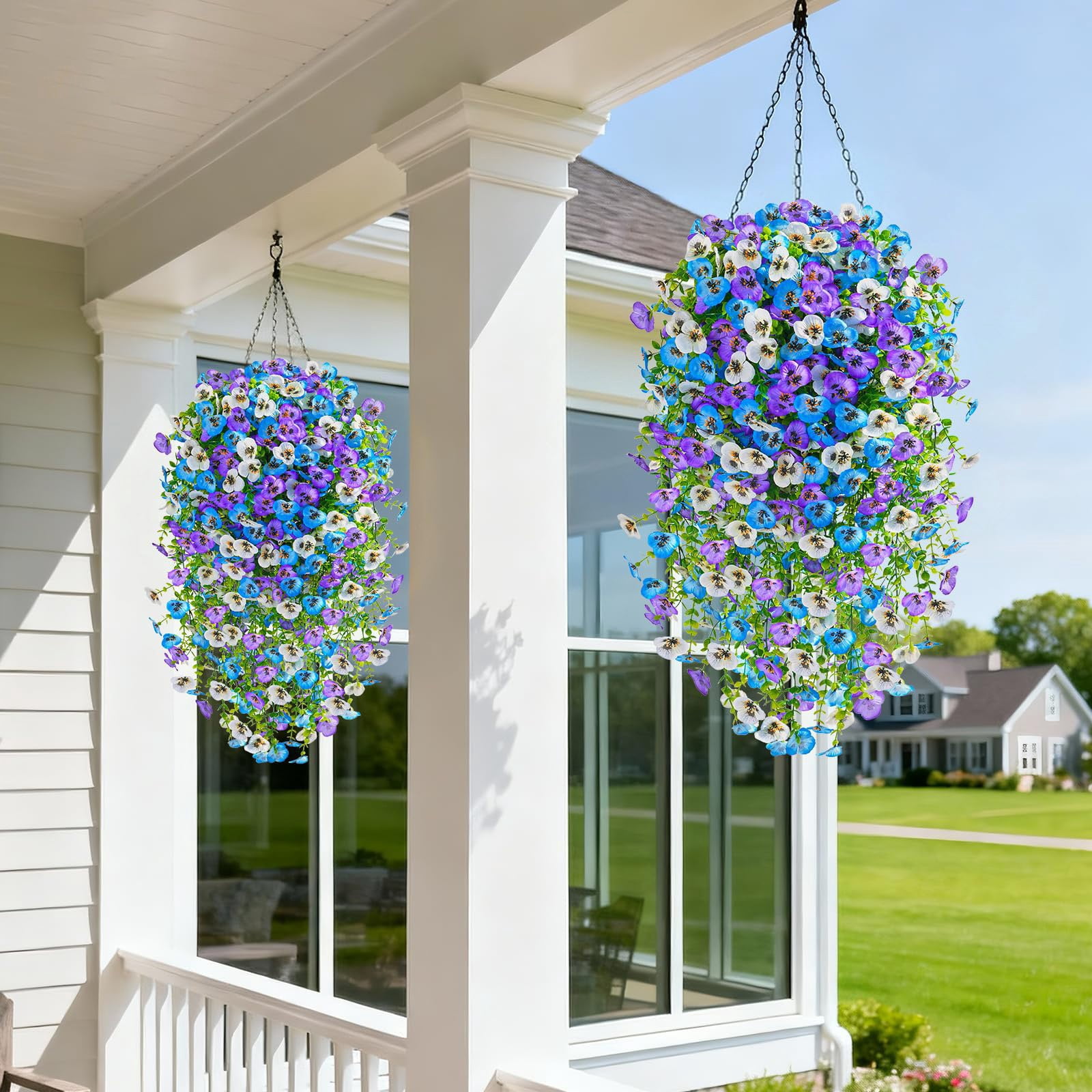 1 Pc Artificial Hanging Flowers for Outdoors Morning Glory Artificial Flowers Spring Summer Decoration UV Resistant Fuchsia Faux Flowers for Outdoor Planters Front Door Porch, 29.53", Multicolor B