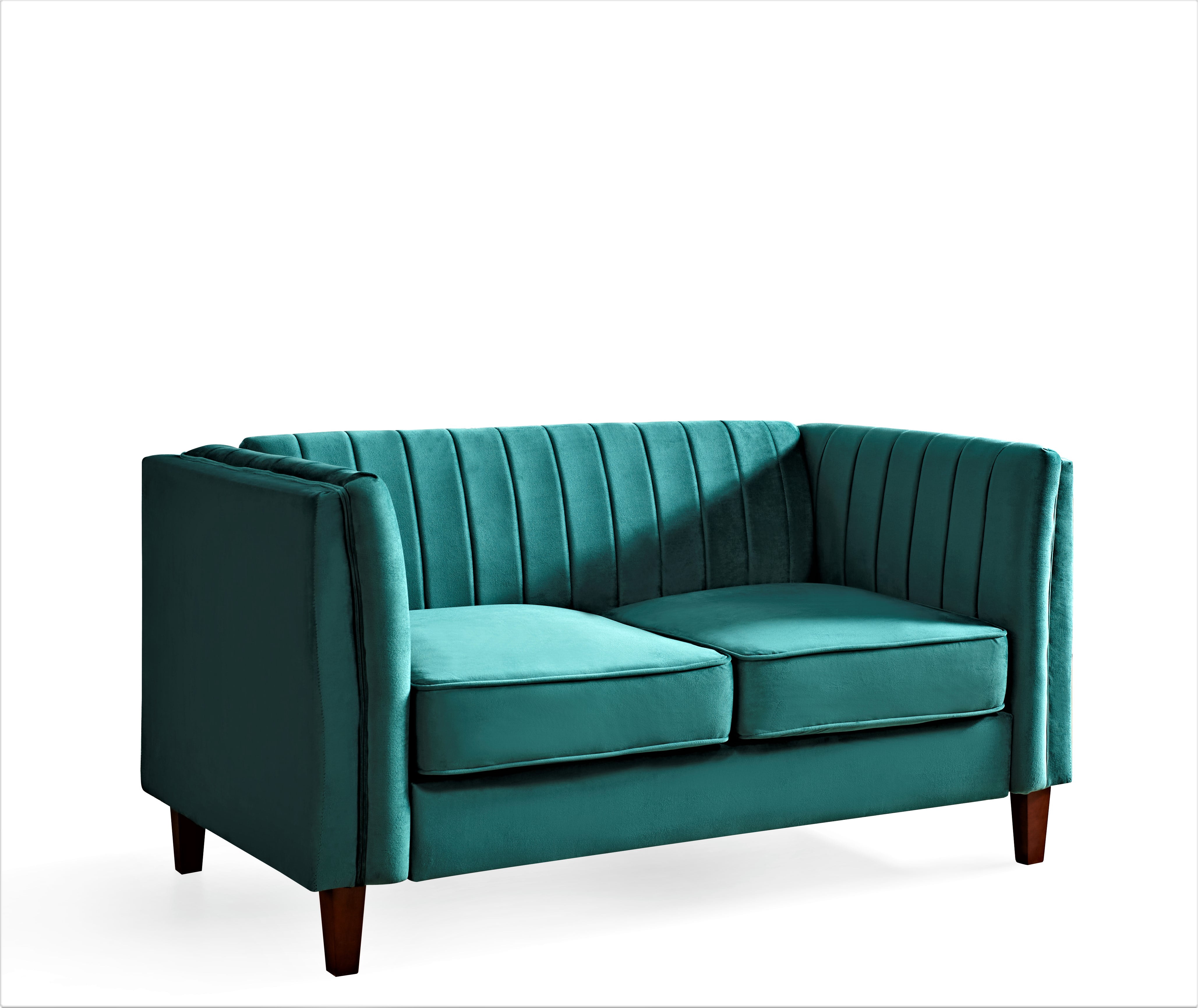 US Pride Furniture Plainfield Line Tufted Square Design Velvet Loveseat, Green