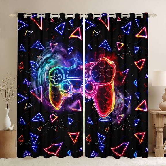 Castle Fairy Abstract Gamer Black Out Curtains for Female Men,Gradient Ombre Gamepads Curtains Pack of 2 (42x63 Each),Video Game Bedroom Curtains,Breathable Home Decor