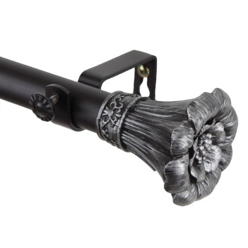 Rod Desyne Blossom Window Set Curtain Rod 120"-170" Black