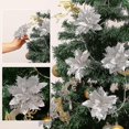 thumbnail image 2 of 12 piezas de flores de Pascua artificiales, decoración navideña de 5,9 pulgadas, adornos navideños con purpurina plateada, decoración de flores para árbol de Navidad, 2 of 5