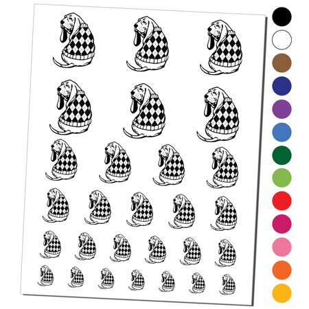 Basset Hound Dog in Argyle Sweater Water Resistant Temporary Tattoo Set Fake Body Art Collection - Orange