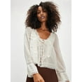 thumbnail image 3 of Women Tie Front Long Sleeve Top Lace Trim Button Shirt Square Neck Loose Blouse Going Out Y2k Clothes White S, 3 of 7