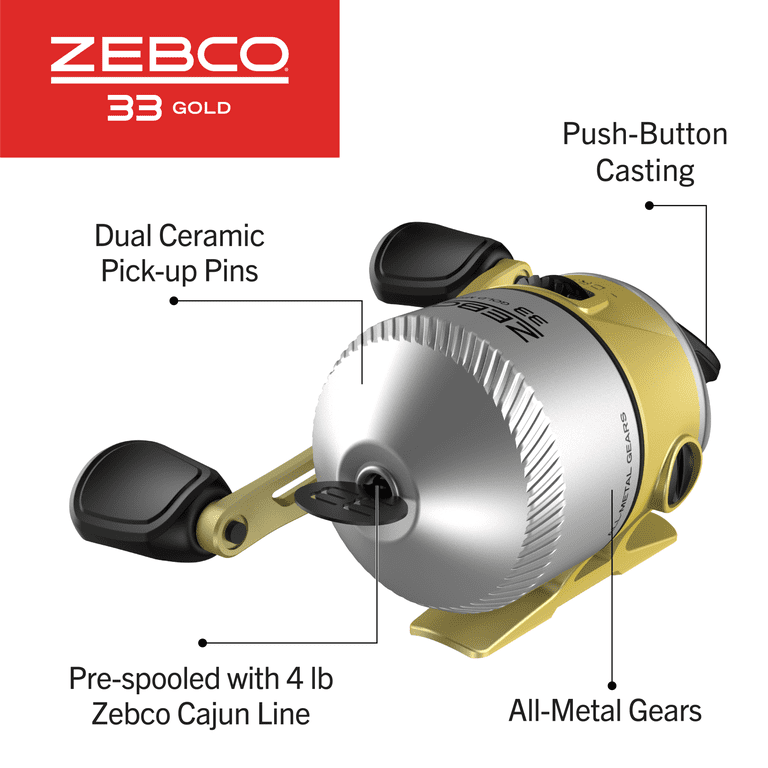 Zebco 33 Micro Gold Spincast Reel 4lb Cajun Line
