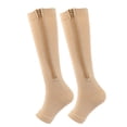 thumbnail image 2 of Zipper Compression Socks 20-30 mmHg for Women and Men, Knee High Length, Dot-Top, Open Toe, Beige, Medium,1 Pair, 2 of 6