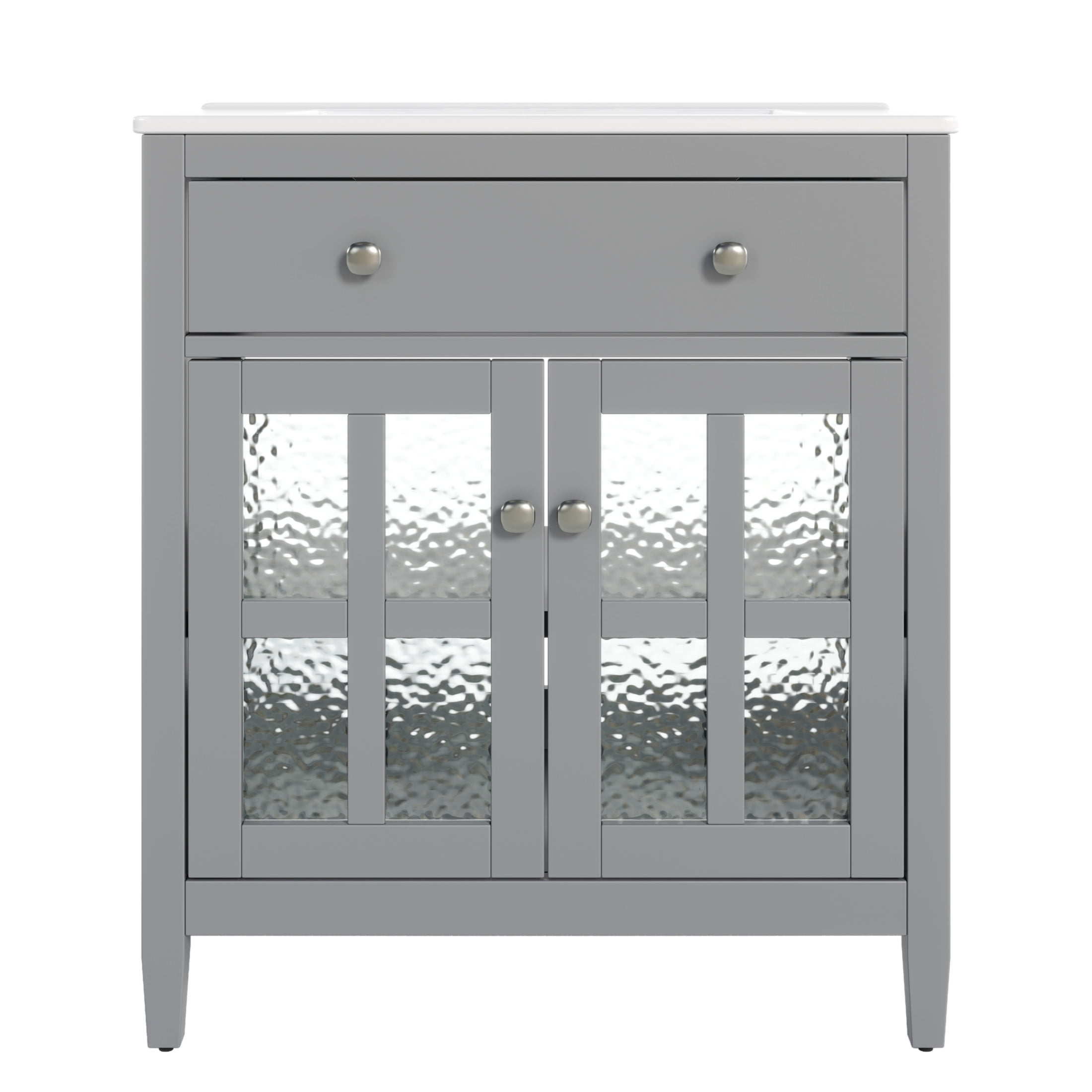 Christopher Knight Home 30" Bathroom Vanity with Sink, Glass Door, Tip-Out Tray, Solid Wood Legs, Grey