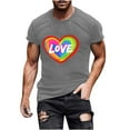 thumbnail image 2 of lcziwo Mens Graphic T-Shirts Summer Cotton Basic Tees Tops Casual Loose Crew Neck Short Sleeve Shirts Fashion Heart Printed Blouse Gray L, Mens Gifts, 2 of 5