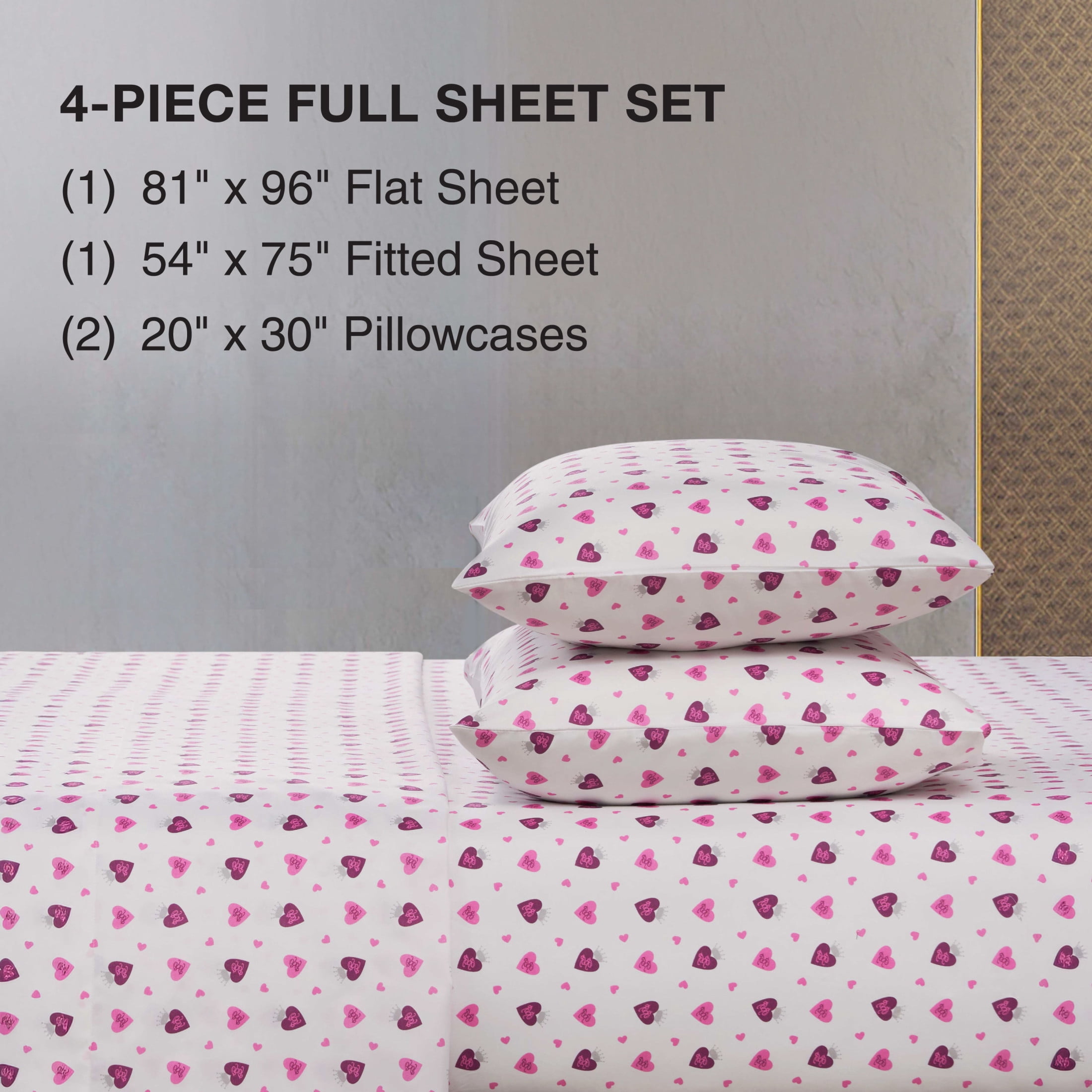 Baby Phat Printed Microfiber Sheet Sets, 4-Piece Full, White