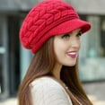 thumbnail image 4 of Mightlink Winter Women Hat Solid Color Commuting Beanie Headgear Thick Plush Knitted Short Brim Windproof Heat Retention Hat Outdoor, 4 of 7