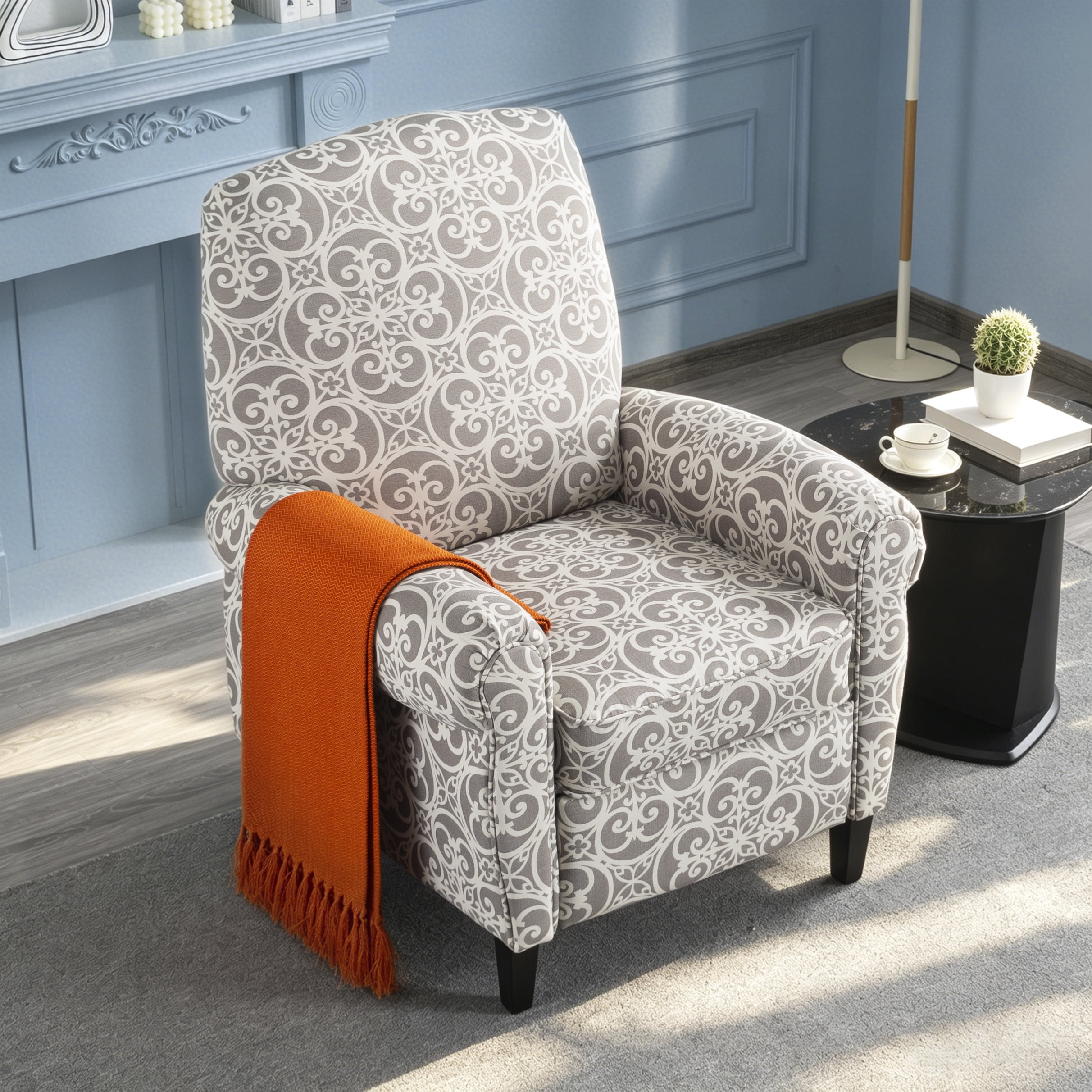 Gewnee 33.46" Manual Push Back Recliner Chair,Modern Reclining Chair With Printed Linen Fabric Upholstery,Single Chair for Living Room,Office,Bedroom.Gray