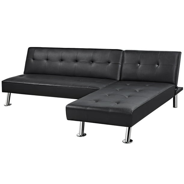 Alden Design Faux Leather Futon And, Leather Sofa Bed With Chaise