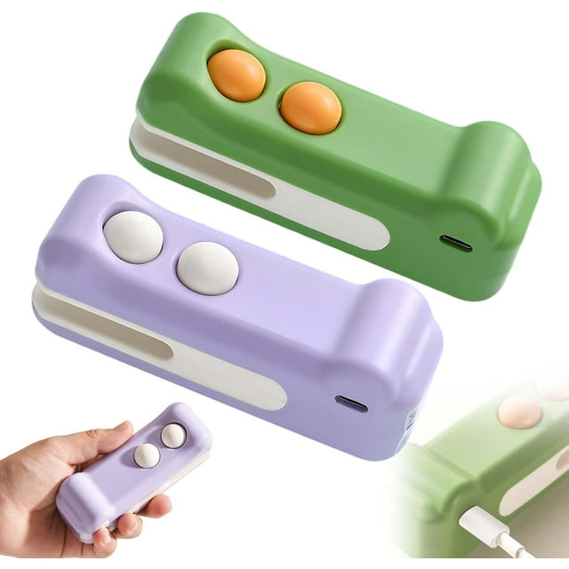 2025 New Handheld Rechargeable Sealing Machine, Small Packaging Sealing Machine, Suitable for Potato Chips and Snacks, Crocodile-Shaped Portable Kitchen Sealing Machine.,Green and Purple