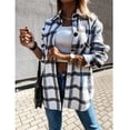 thumbnail image 5 of ONLYSHE Womens Plaid Shirts Shacket Jacket Long Sleeve Button Down Cardigan Boyfriend Shirt Coats, 5 of 7