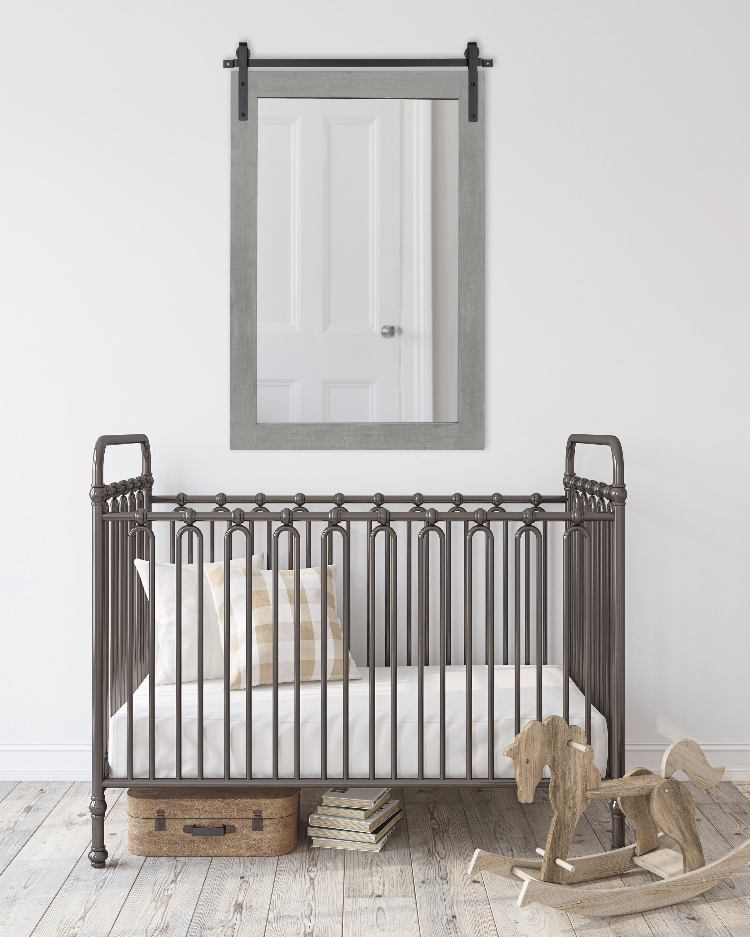 Kate and Laurel Cates Farmhouse Wall Mirror, 24 x 38, Gray, Barn Door-Inspired Rustic Mirrors for Wall