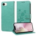 thumbnail image 2 of Designed for iPhone 16e Case Wallet,Women Flip Folio Cover with Butterfly & Flower Embossed PU Leather Stand Credit Card Holders Slots Wrist Strap Shockproof Phone Case,Green, 2 of 9