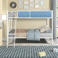 thumbnail image 2 of Upholstered Metal Bunk Bed Twin Over Twin, Heavy Duty Bed Frame with Safety Guard Rails, Flat Ladder, Durable Bunk Beds Twin Over Twin Size for Kids Teens Adults, Bedroom Furniture, 2 of 11