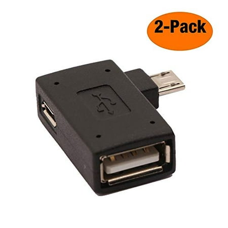 AuviPal 2-in-1 Powered Micro USB OTG Adapter 90 Degree Right Angled with Micro USB Power Charging Port for Streaming TV Stick, S/NES Classic Mini, Sega Genesis, Android Phone or Tablet - 2 Pack