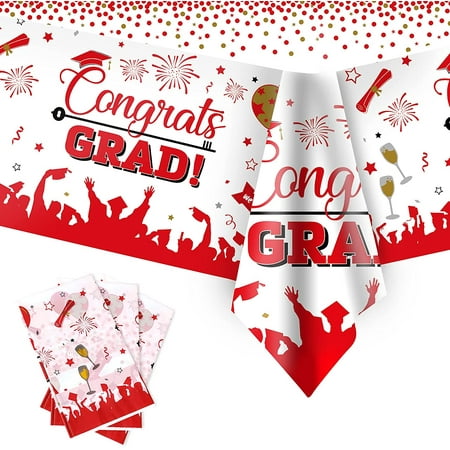 

Graduation Tablecloths 3 Pack Large Size Plastic 54 x108 Congrats Grad Graduation Party Tablecover Decorations for Cla