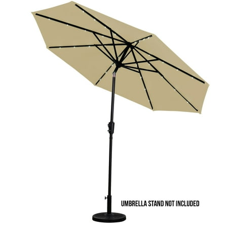 Sun Ray - 9' Round Solar Lighted Umbrella - Taupe