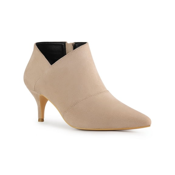 Unique Bargains Pointed Toe Cutout Kitten Heels Ankle Boots for Women Nude 9