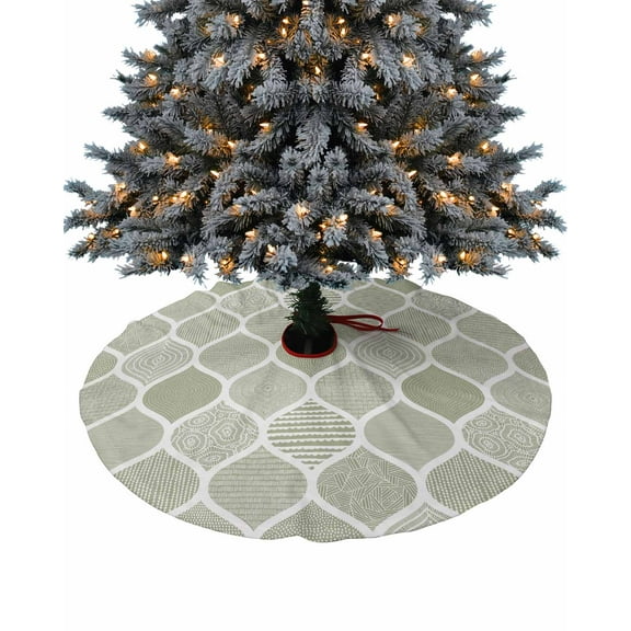 Sage Green Geometric Christmas Tree Skirt 48 Inches Large Christmas Skirt Tree, Moroccan Modern Geometric Abstract Art Tree Skirt Christmas Decorations for Fireplace Party Holidays Indoor Outdoor
