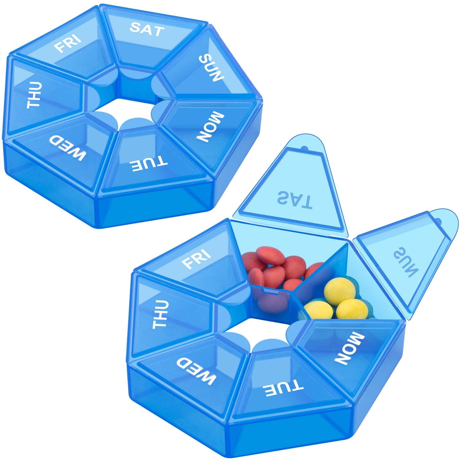 Weekly Pill Organizer 7 Day Pill Box Case Organizer 7-Sided Portable Pill Box