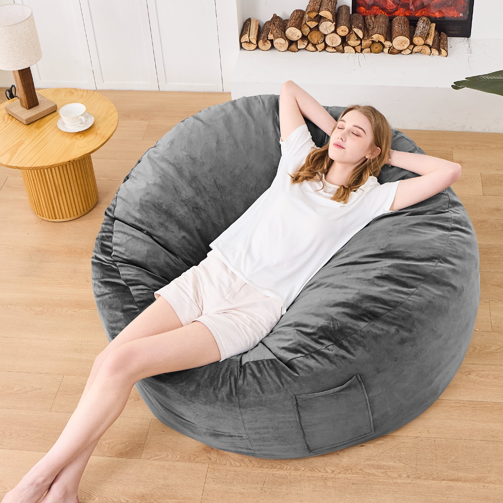 XIECUVA Bean Bag Chair Stuffed Memory Foam for Adults ，Medium Size Beanbag Sofa，3 ft
