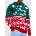 thumbnail image 3 of SUNSIOM Men's Christmas Sweater Snowflake Geometric Pattern Drop Shoulder Long Sleeve Round Neck Knitted Pullover, 3 of 5