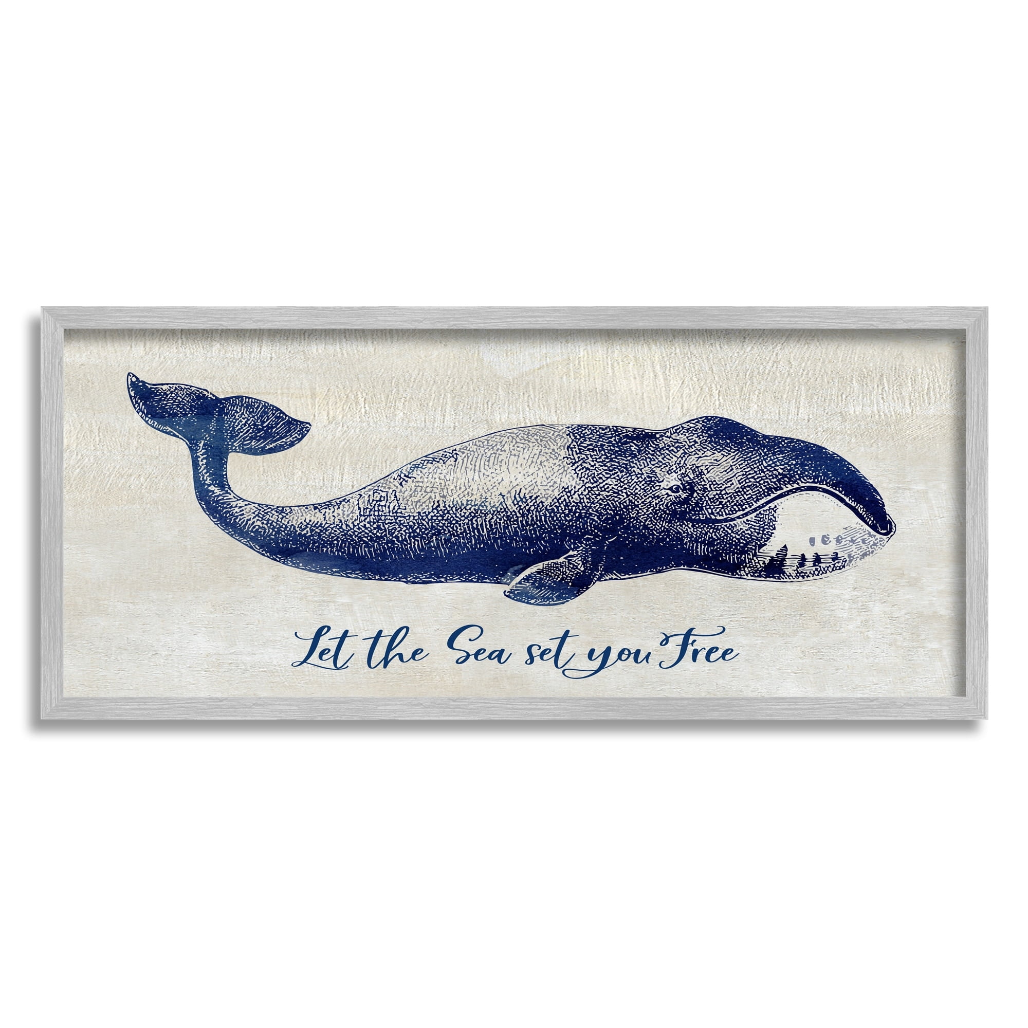 Stupell Industries Uplifting Nautical Sea Quote Detailed Whale Imagery Graphic Art Gray Framed Art Print Wall Art, Design by Susan Jill