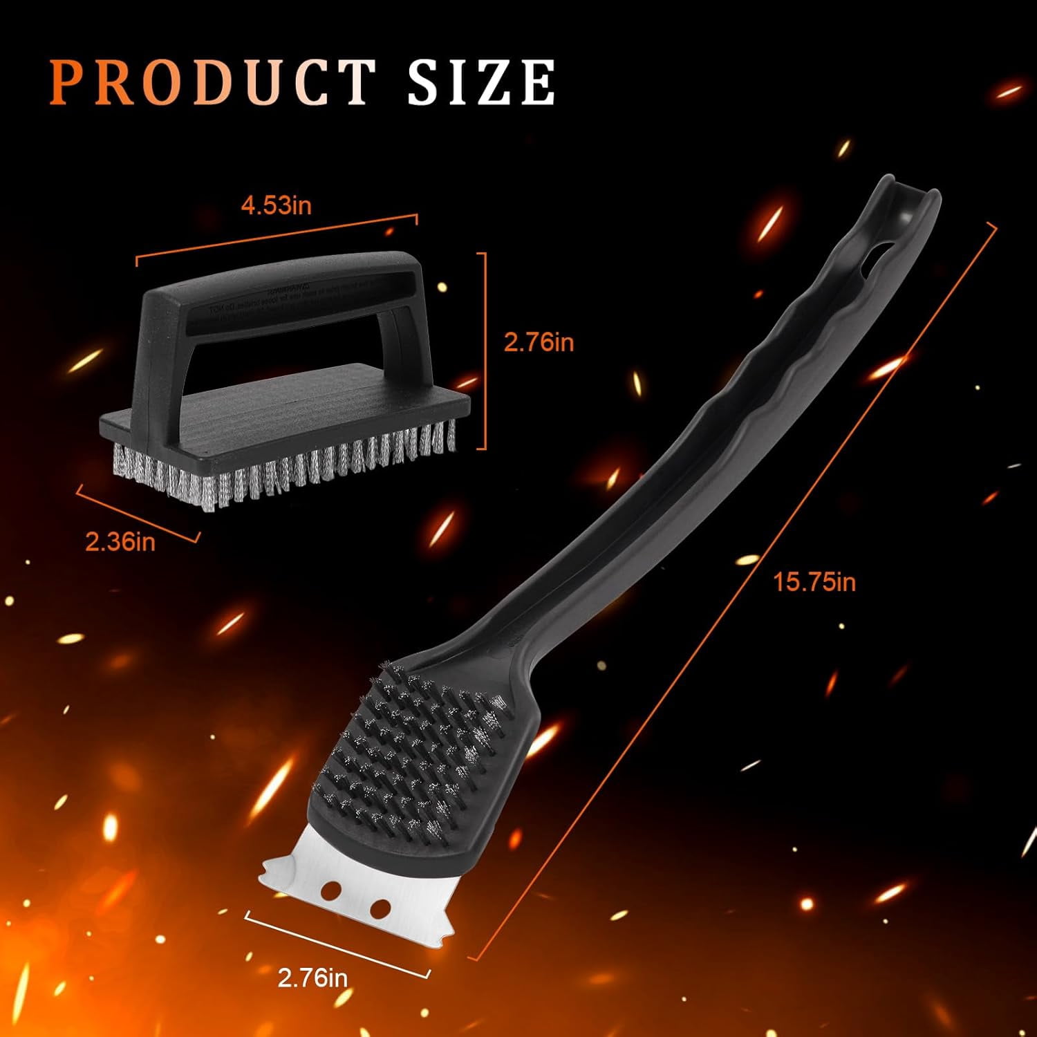 15.75” Grill Brush - Heavy Duty BBQ Scraper with Ergonomic Non-Slip Grip & Steel Bristles, Deep Clean Outdoor Grates Without Bending (Safer, Long Handle)