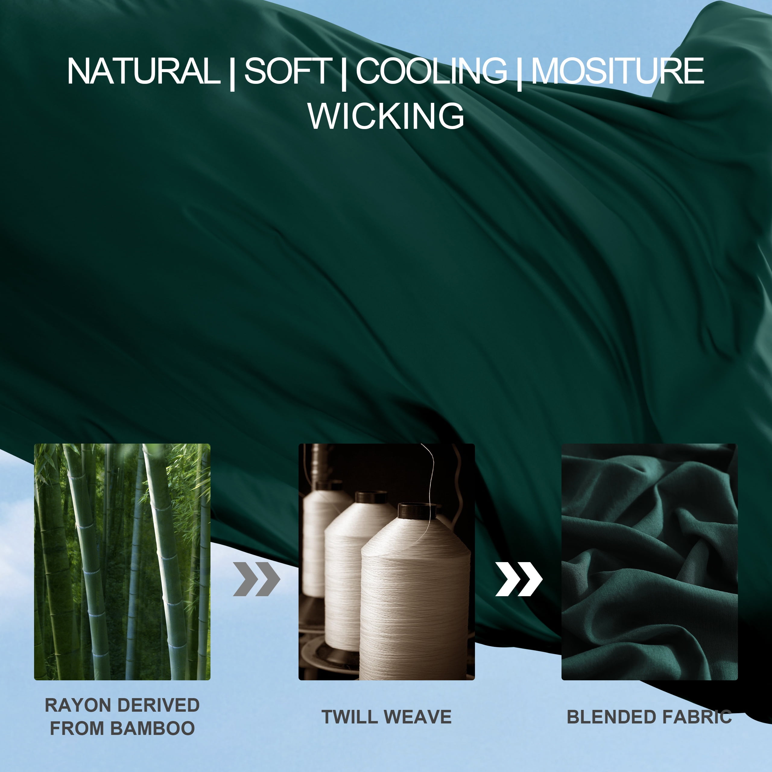 Ultra Soft Bamboo Sheet Set of 4, Durable and Cooling Bamboo Fiber Bed Sheet Set, Queen, 1 Flat Sheet +1 Fitted Sheet +2 Pillowcases, Emerald Green