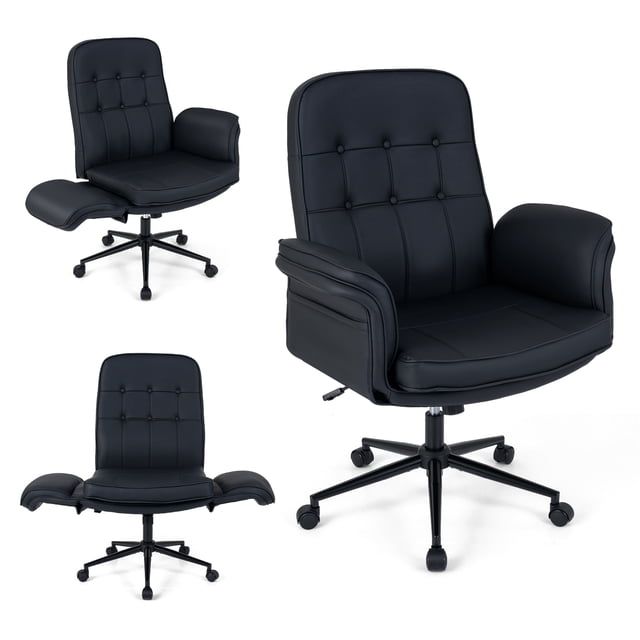 Costway Chaise Croisée Réglable Pivotante pour Coiffeuse avec Accoudoirs à 5 Positions