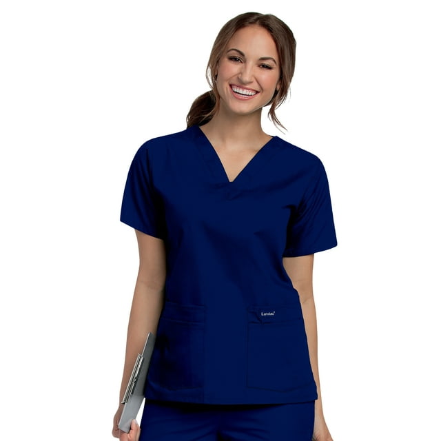 Landau Haut de Blouse Médicale pour Femmes : 4 Poches, Coupe Classique Décontractée, Col en V Durable 8219