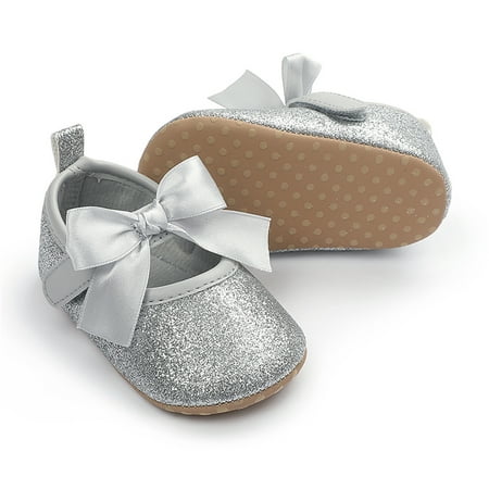 

LYCAQL Toddler Shoes Toddler Kids Girls Soild Colour Bowknot Princress Shoes Soft Sole The Floor Barefoot Non Toddler Girl Slip on (Grey 0-6 Months)