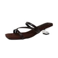 thumbnail image 2 of Women Thin Crisscross Strap Square Toe Clear Mini Heel Slide Sandals Brown 8.5, 2 of 5