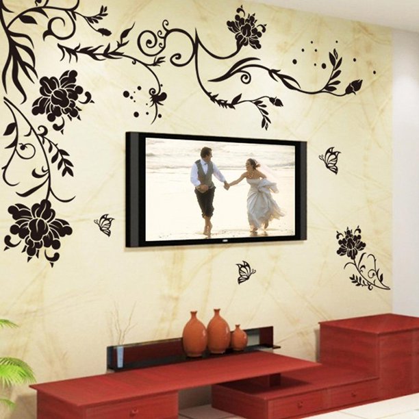 AMERTEER Flower Vine Removable Black Butterfly Wall Stickers Wall amerteer-flower-vine-removable-black-butterfly-wall-stickers-wall