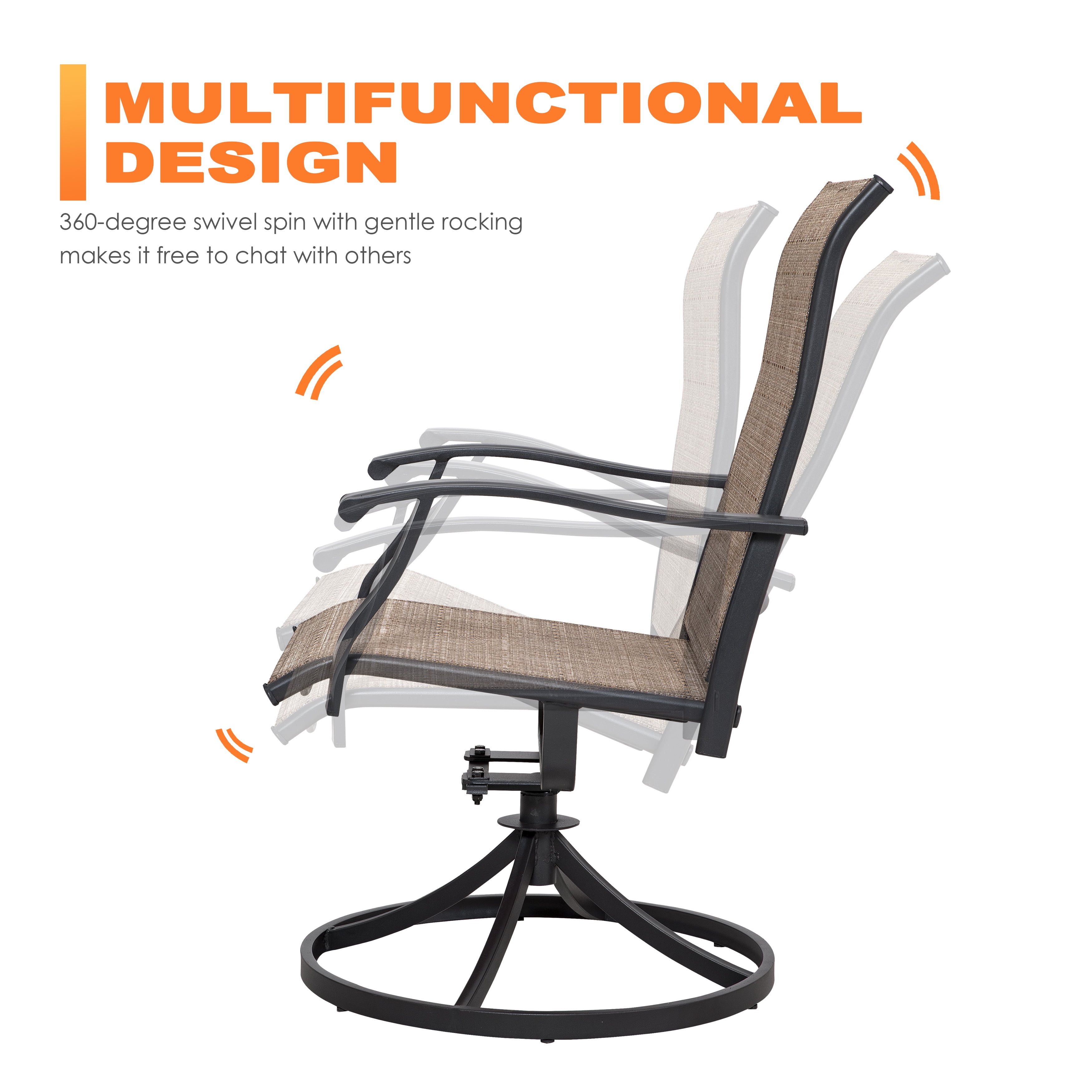Nuu Garden 7 Piece Outdoor Dining Set Iron Patio Furniture Set 6 Swivel Patio Chairs and 1 Dining Table with 1.57 Inch Umbrella Hole for Lawn Backyard Balcony, Brown