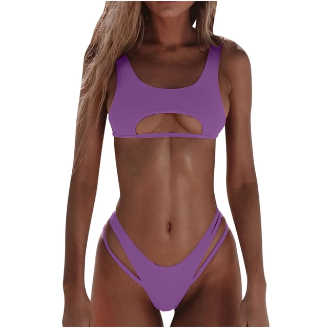 Birdeem Ensembles de Bikinis à Bretelles Larges et Découpés pour Femmes, Couleur Unie, Mode Décontractée