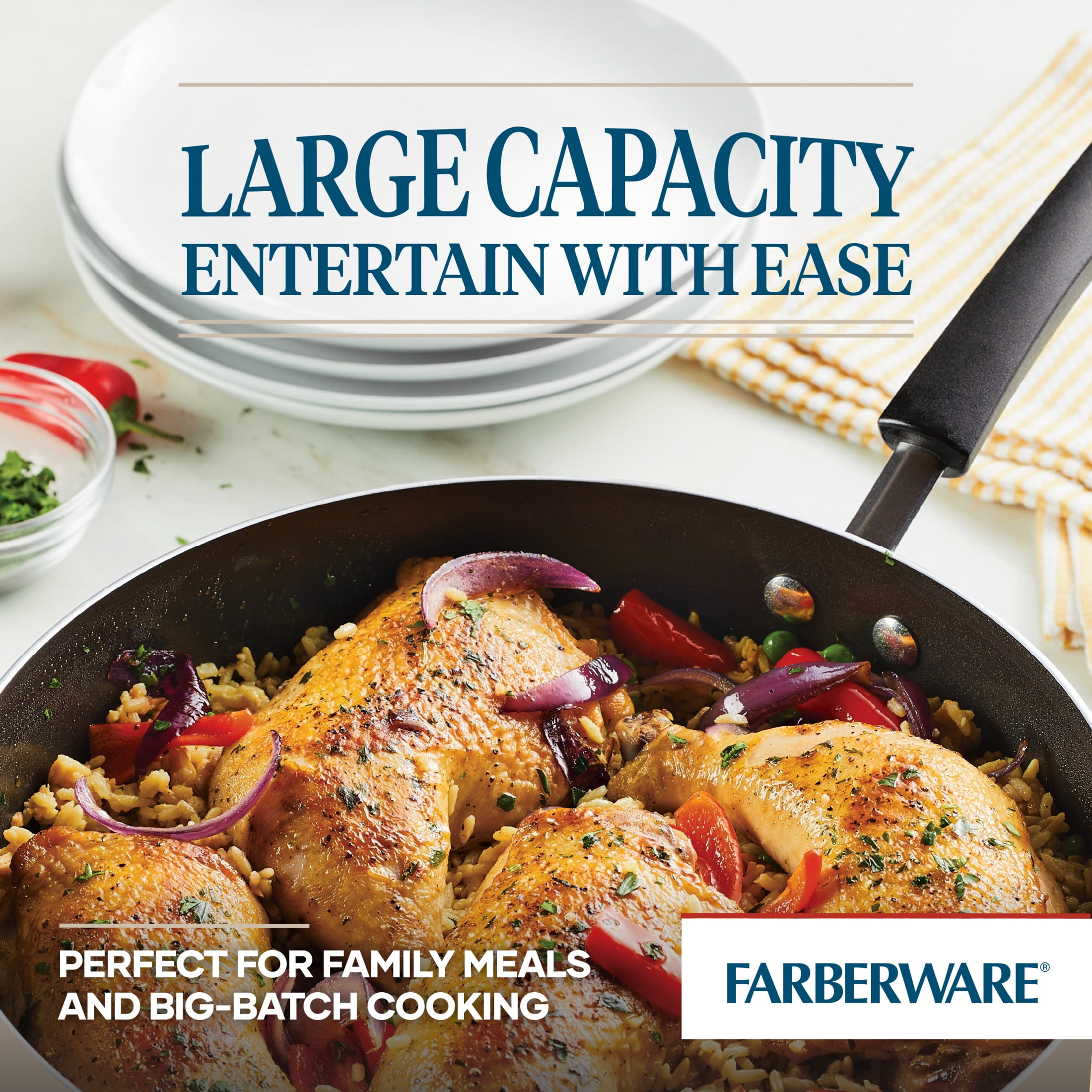 Farberware Easy Clean 22 Pcs Nonstick Cookware Set Includes Baking Pans and Cooking Tools, Dishwasher Safe, Almond Cream