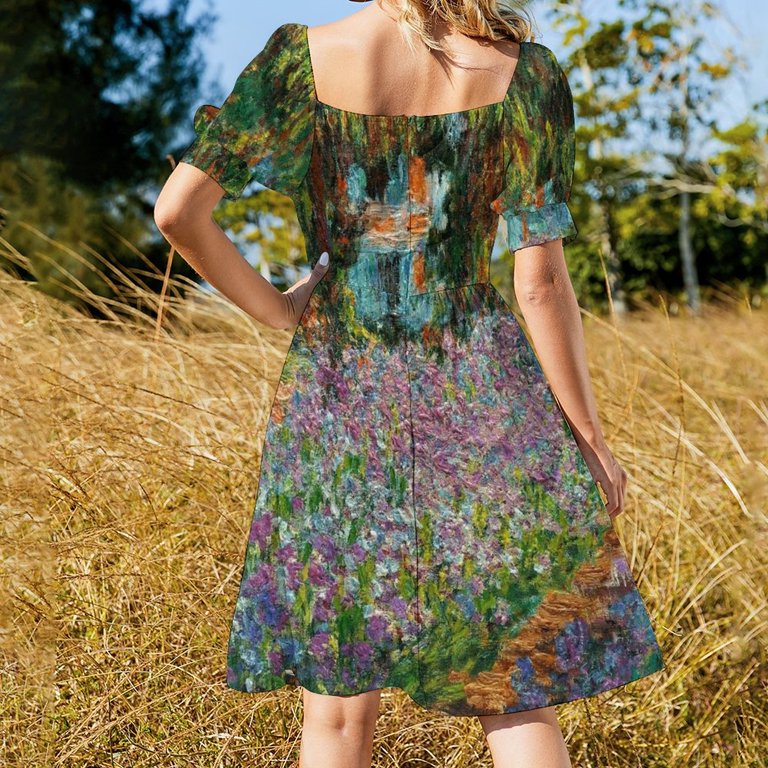 Irises In Monet's Garden At Giverny by Claude Monet Sleeveless Dress Long  dresses long dress women