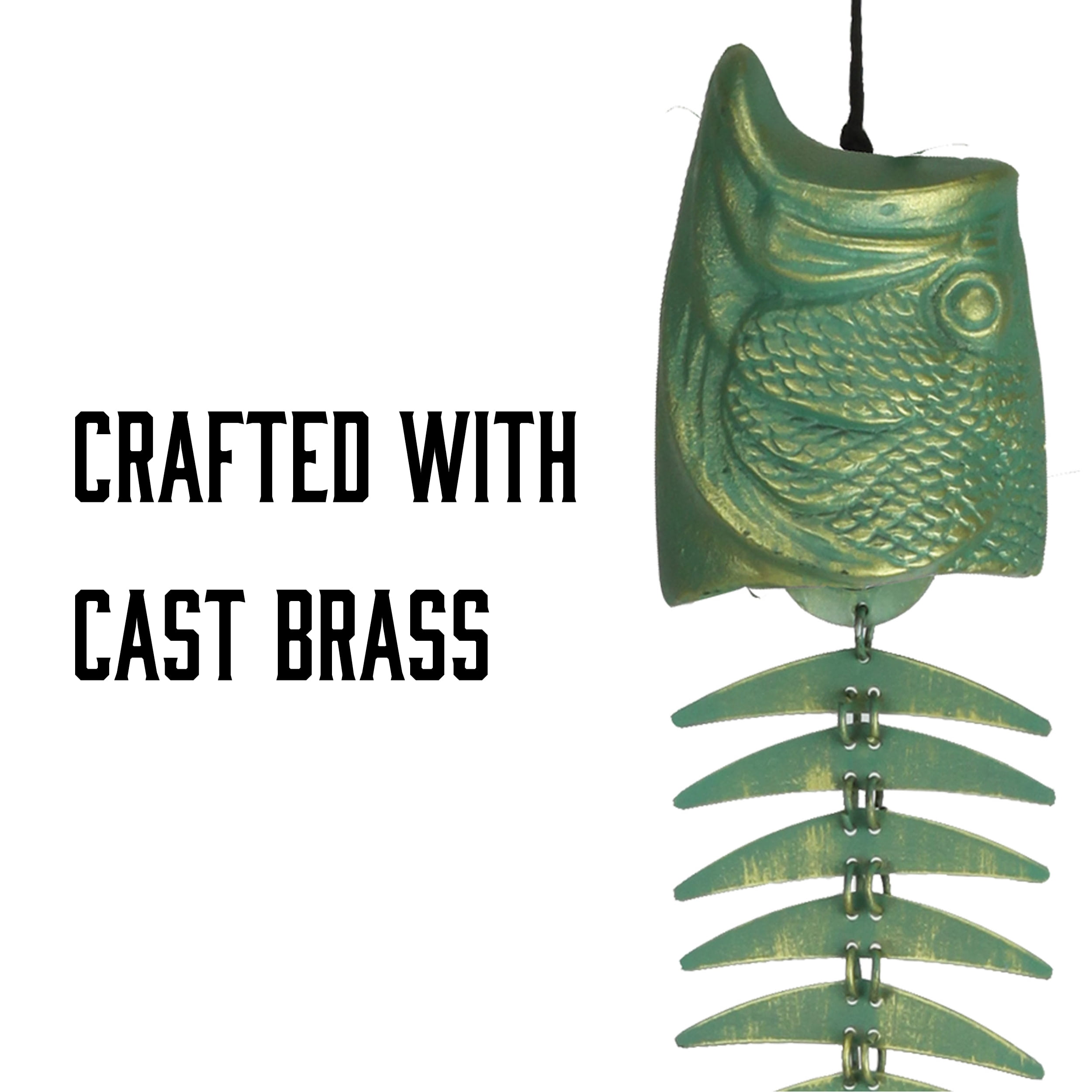 Rivers Edge Products Rivers Edge Products 14" Brass Wind Chime for Outside - Weather-Resistant Soothing Metal Wind Bell - Rustic Fish Skeleton Outdoor Decor for Patio, Garden, Porch, Cabin - Fish