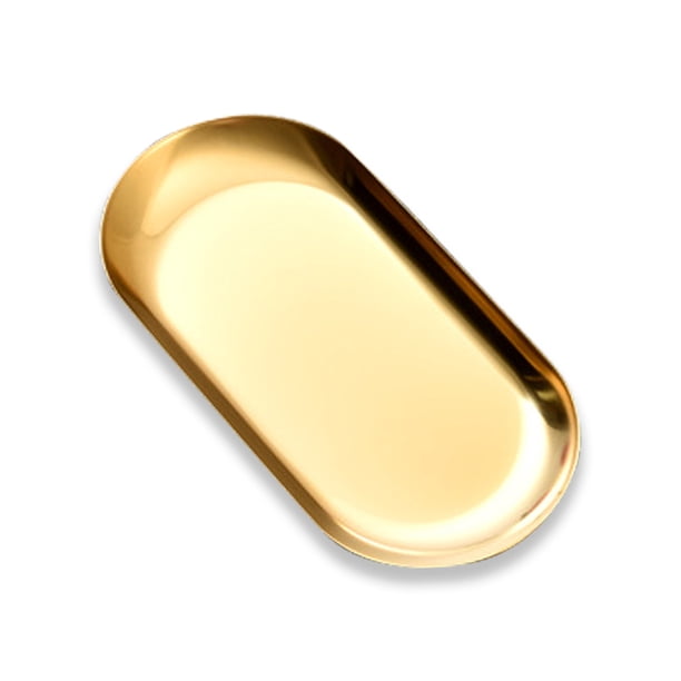 Plato de postre, plato de cena, plato de acero inoxidable dorado/plateado, plato de elipse de Metal Abody Dorado/Pequeña