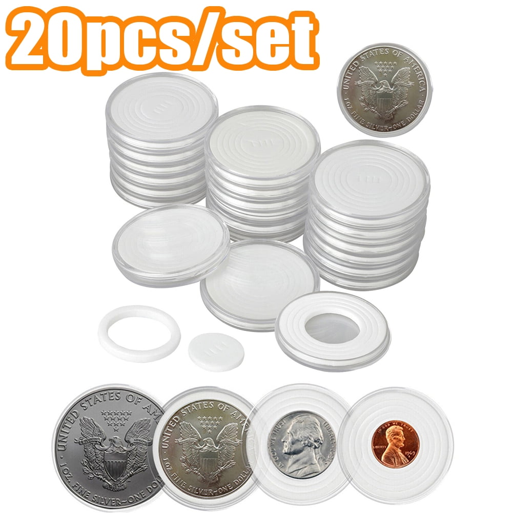 16mm-46mm Transparent Round Coin Capsules Case Holders Containers Storage Boxes 